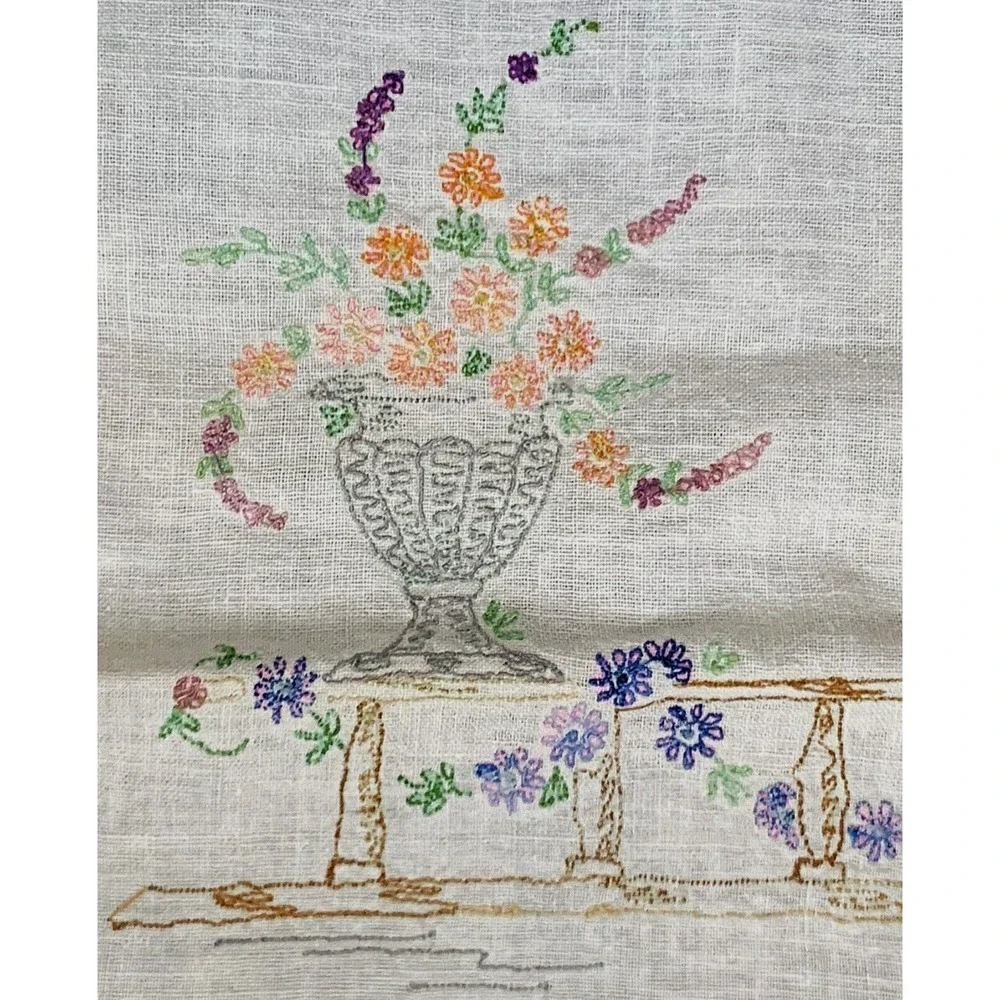 Vintage PEACOCK, Fence & Urn Table Runner Dresser Scarf 36